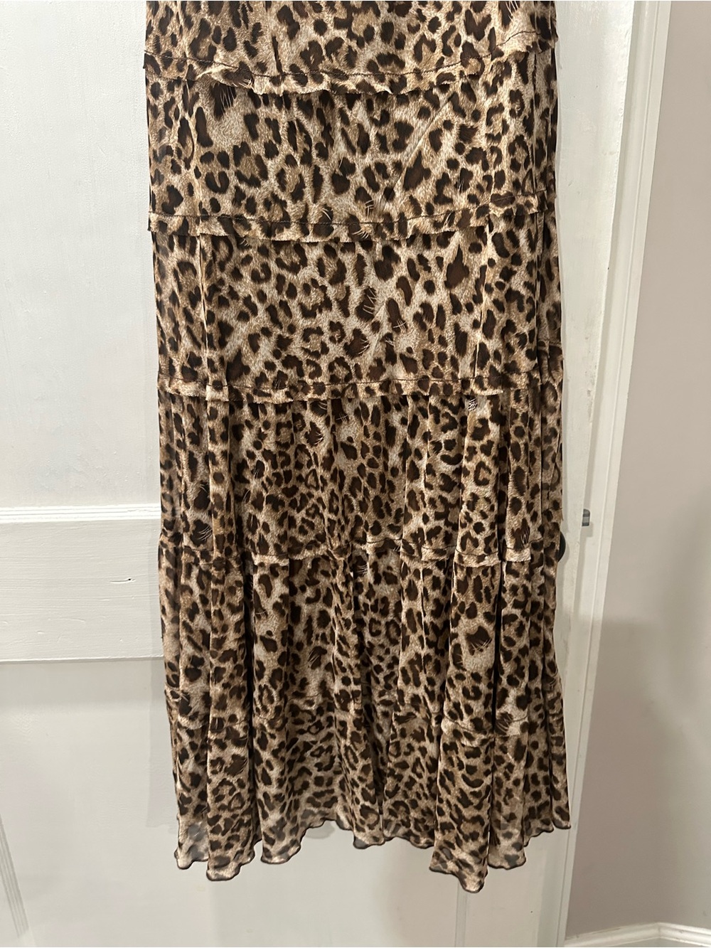 Animal Leopard Print Felda Long Tiered Maxi Elegant Sleeveless Dress - Tan Brown - Picture 4 of 7